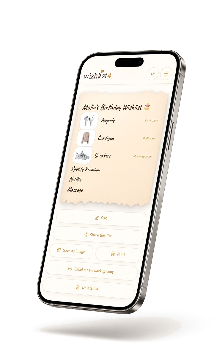 Example of a wishlist on Wishlist4